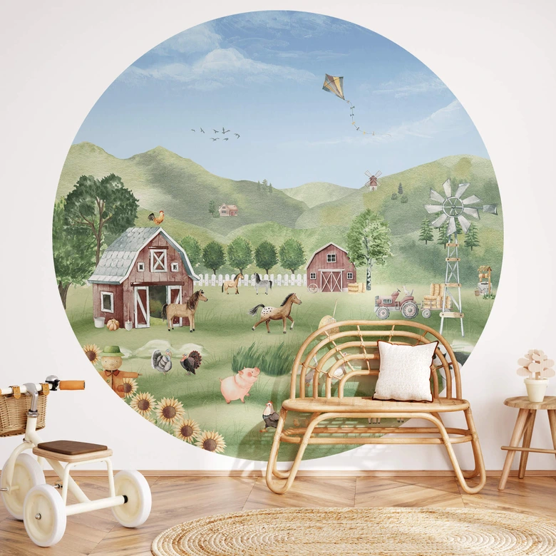 Bauernhof Fototapete Kinderzimmer - Oliver Robins - Rund - Selbstklebend/Vlies 