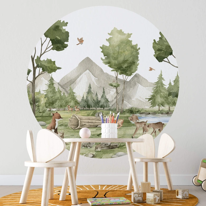 Oliver Robins - Söta djur i skogen - Fototapet - non-woven tapet/självhäftande non-woven tapet 