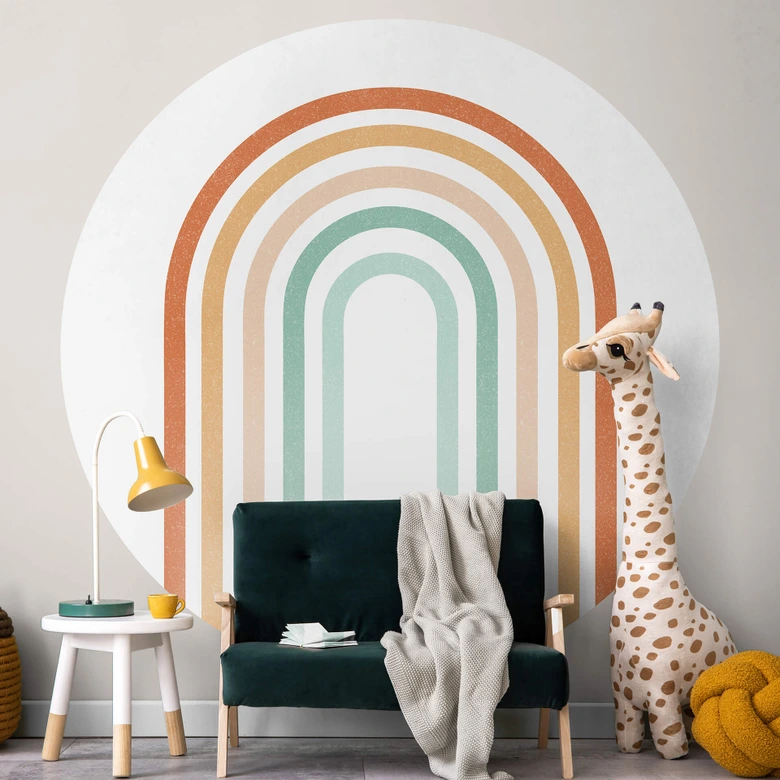 Tapet cirkel Boho Rainbow - vliesetapet/selvklæbende non-woven tapet 