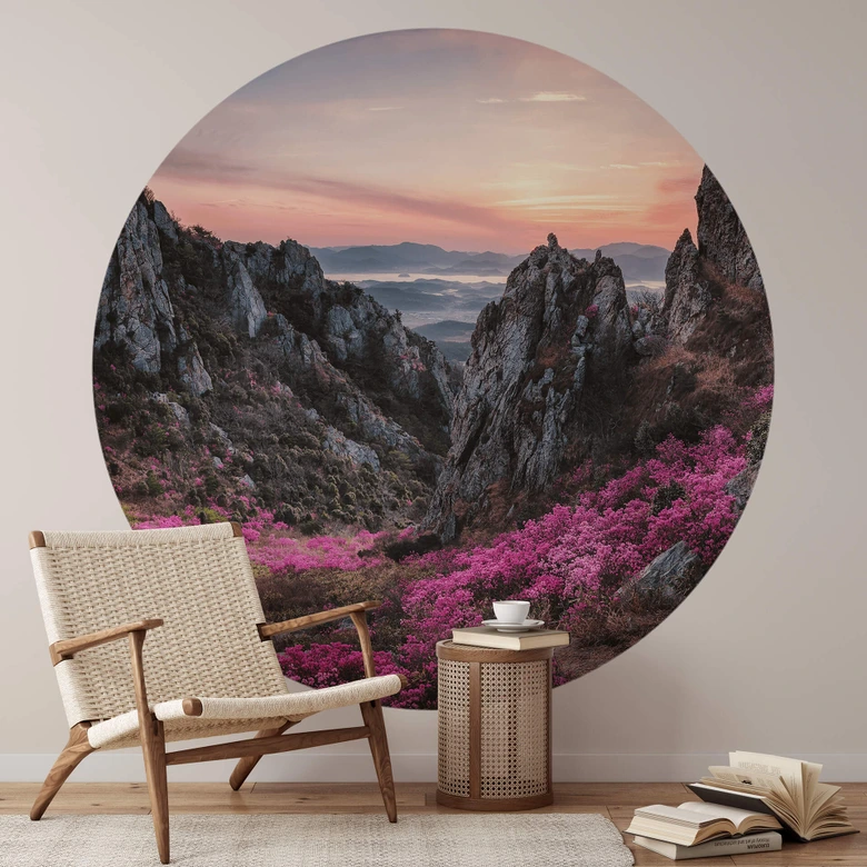 Papier peint photo rond Seo - Paysage rocheux au coucher du soleil - papier peint intissé/papier peint intissé autocollant 