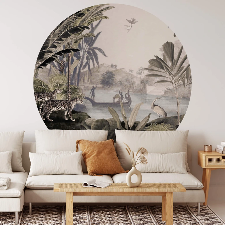 Fototapete Sir Edward - Landschaft mit Leoparden - Rund - Selbstklebend/Vlies 