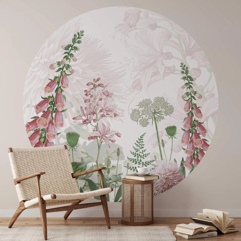 Fototapete Sir Edward - Rosa Fingerhut - Rund - Selbstklebend/Vlies 