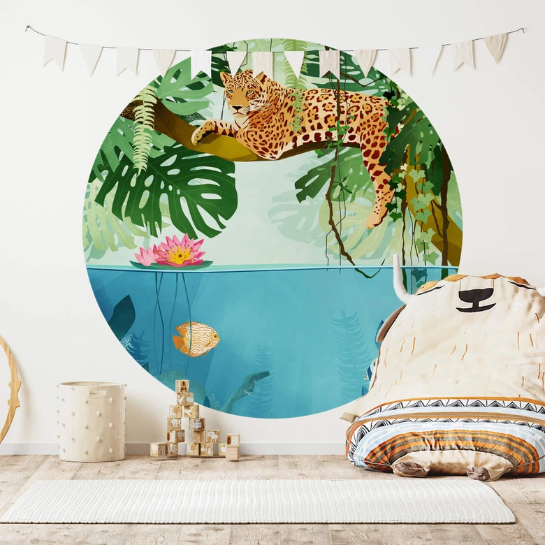 Goed Blauw - Tygrys w dżungli - Fototapeta okrągła - tapeta flizelinowa/tapeta flizelinowa samoprzylepna 