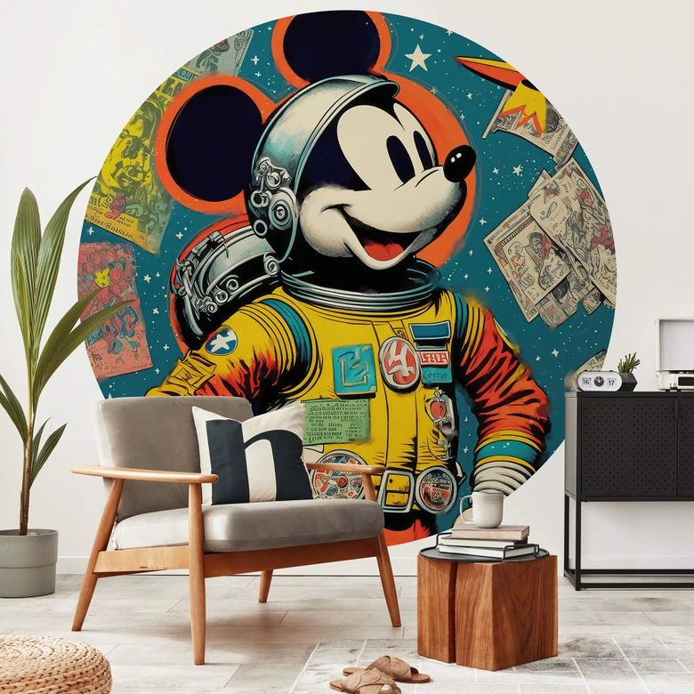 Fototapete Treechild - Mickey als Astronaut im Retro Stil - Rund - Selbstklebend/Vlies 