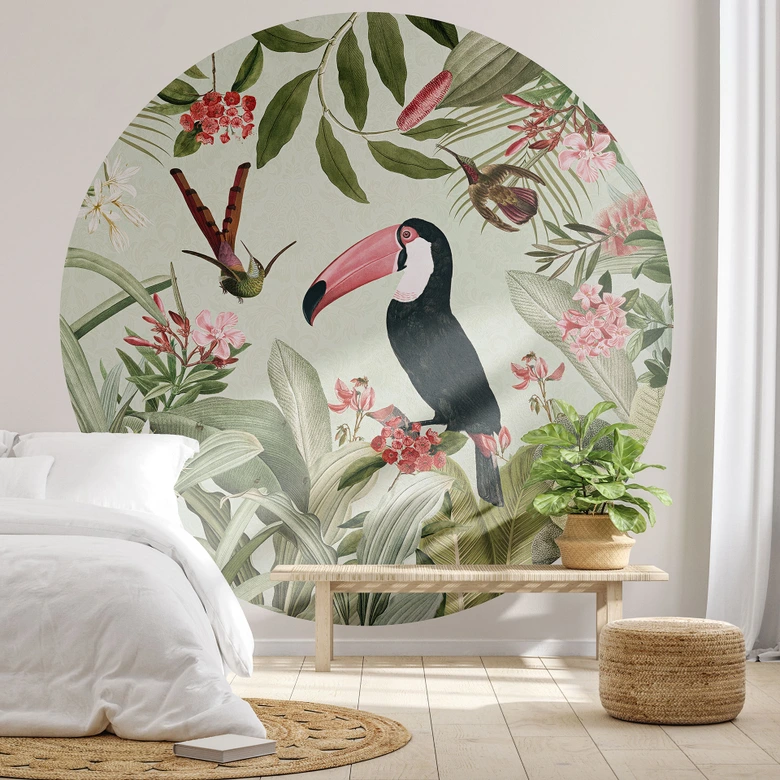 Tapet cirkel Tukan i et jungleparadis - UN Designs - vliesetapet/selvklæbende non-woven tapet 