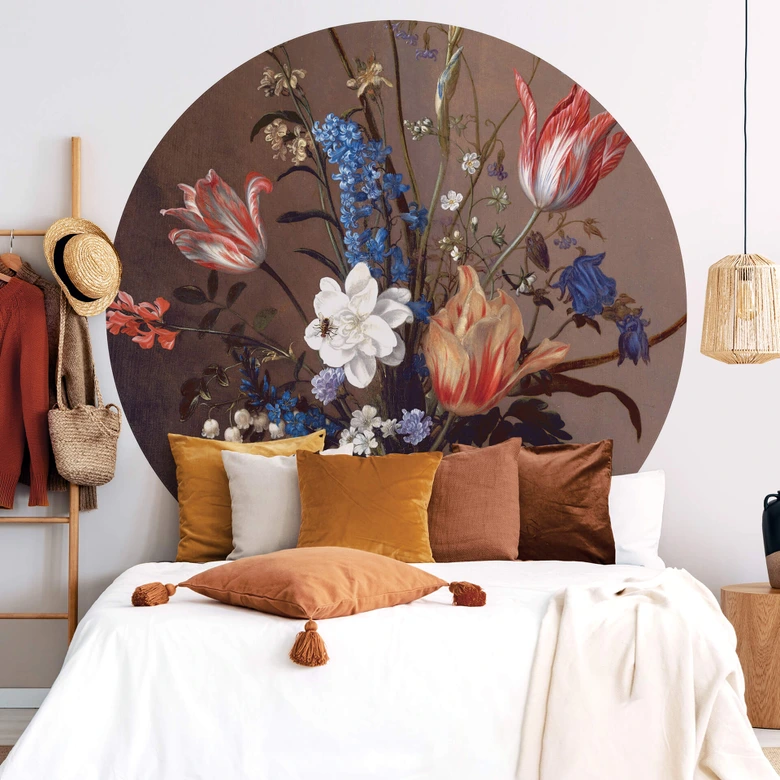 Fototapete Van der Ast - Blumen in einer Wan-Li Vase - Rund - Selbstklebend/Vlies 