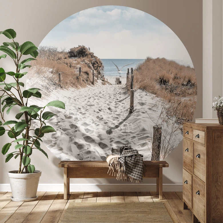 Fototapete Strandaufgang Dünen - Rund - Selbstklebend/Vlies 