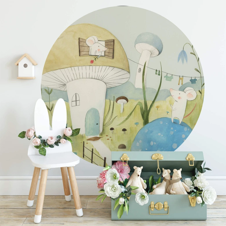 Round wall mural Loske - Mice City - non self-adhesive/self-adhesive wallpapers 