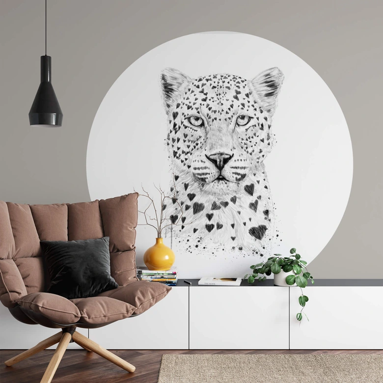 Round wall mural Solti - Loving Leopard - non self-adhesive/self-adhesive wallpapers 