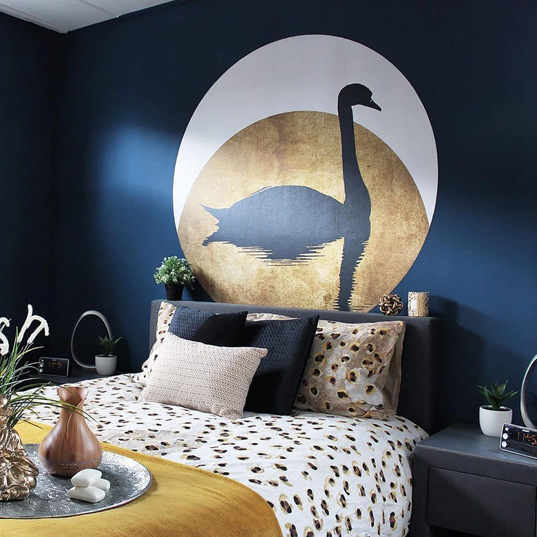 Fototapet - Rundt Kubistika - Svanesøen under fuldmåne - vliesetapet/selvklæbende non-woven tapet 