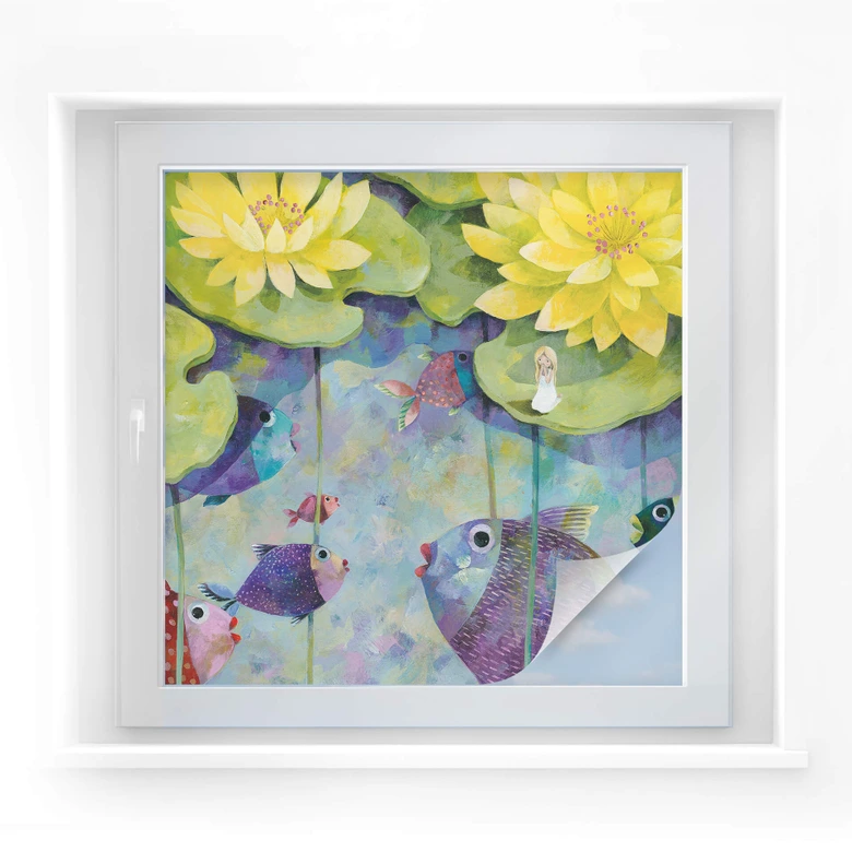 Lámina de privacidad Blanz - nenúfares amarillos - cuadrado 