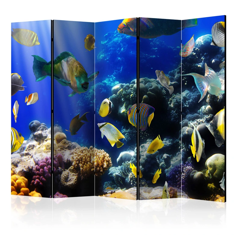 Paravent, Raumteiler freistehend, Trennwand - Underwater adventure II, 5-teilig - einseitig bedruckt - 225x172 cm 