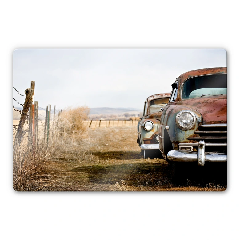 Glasschilderijen Oude Roestige Auto\'s - Vintage 