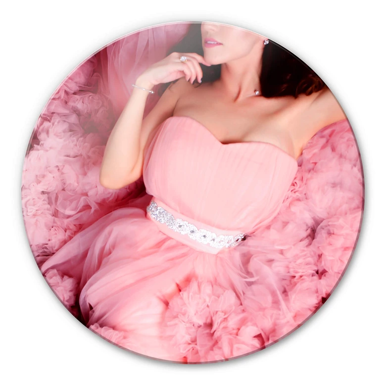 Glasbild Das rosa Kleid - rund 