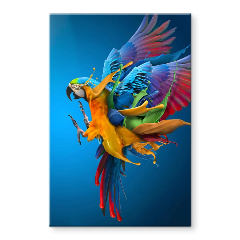 Tableau sur verre Almawash - Le perroquet et le jeu des couleurs 