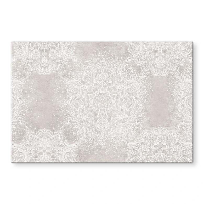 Glasbild Sanftes Mandala auf Grau-Beige - Bloomery Decor 