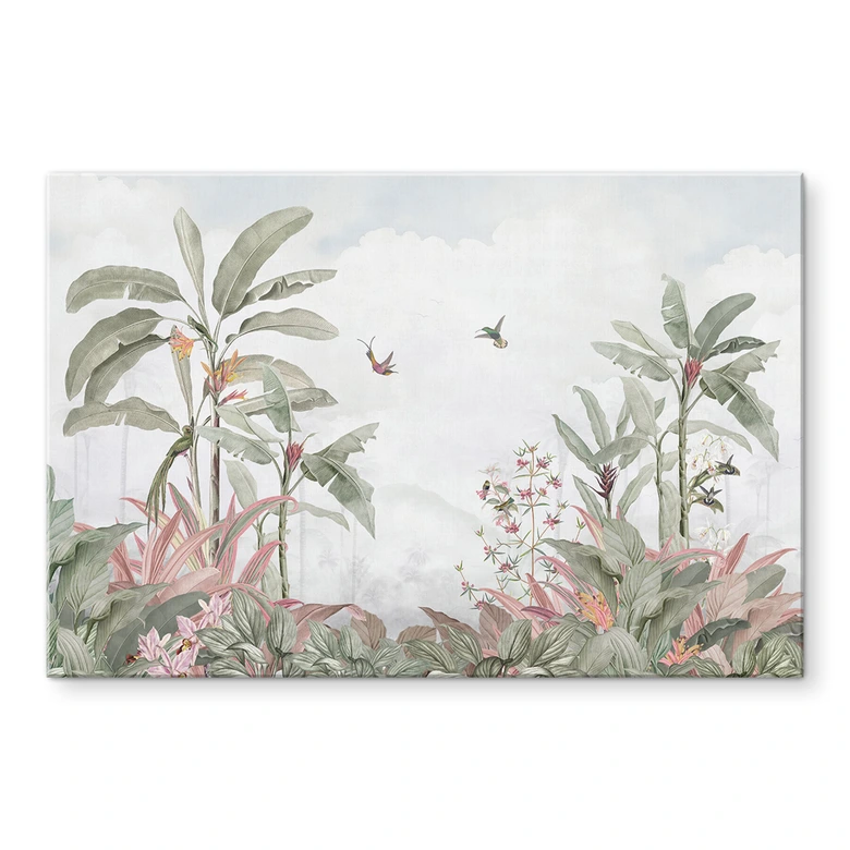 Glasbild Tropische Idylle mit Kolibri Blau - Bloomery Decor 