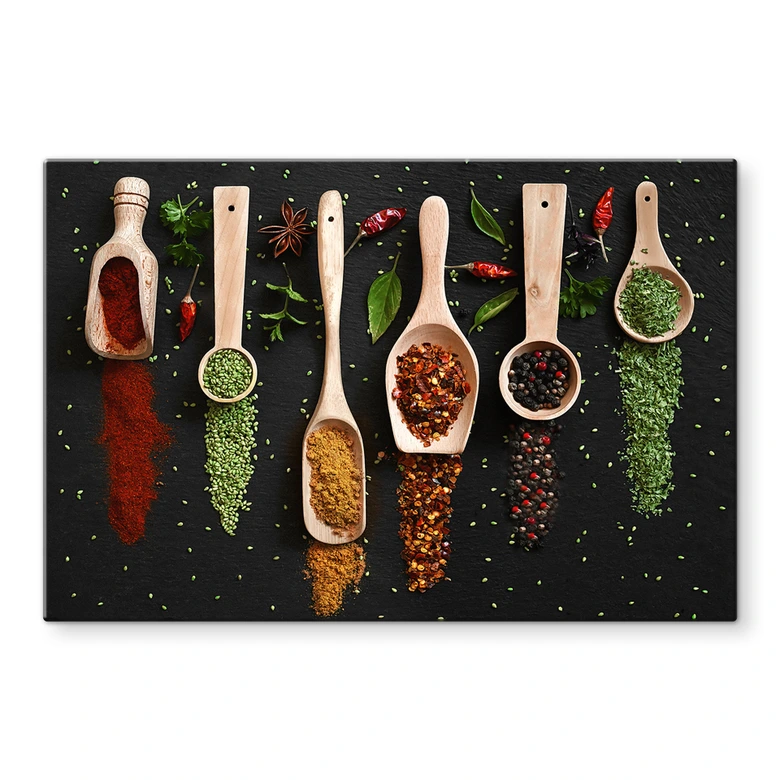 Tableau sur verre Herbes et épices sur une cuillère en bois - Dingemans 