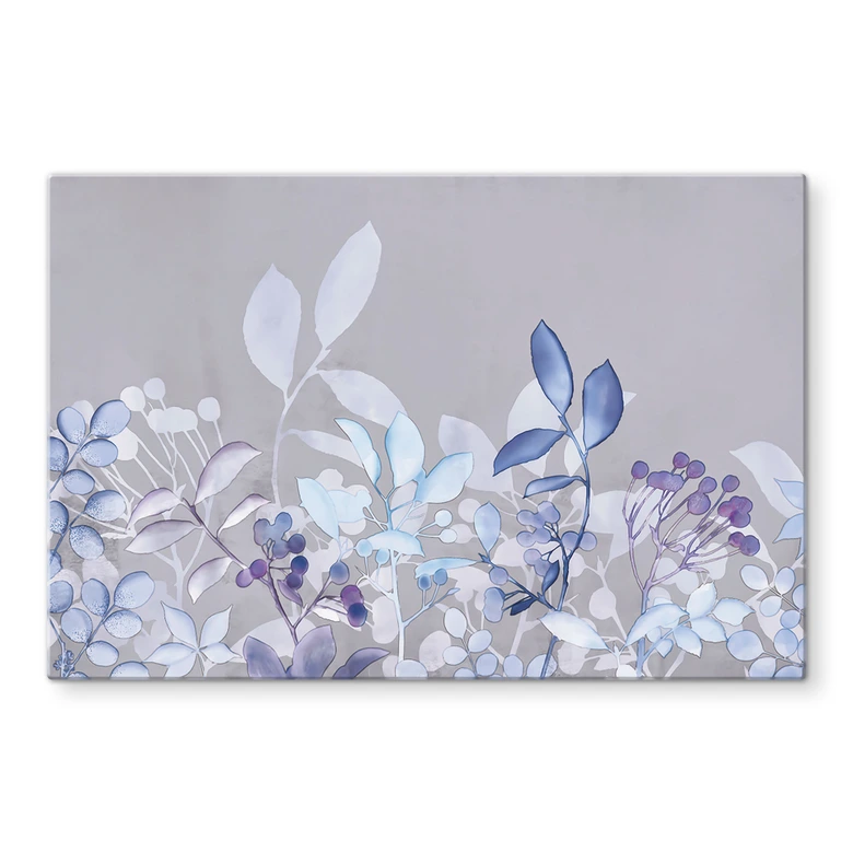 Glasbild Blaue Aquarell-Pflanzen - Haase 