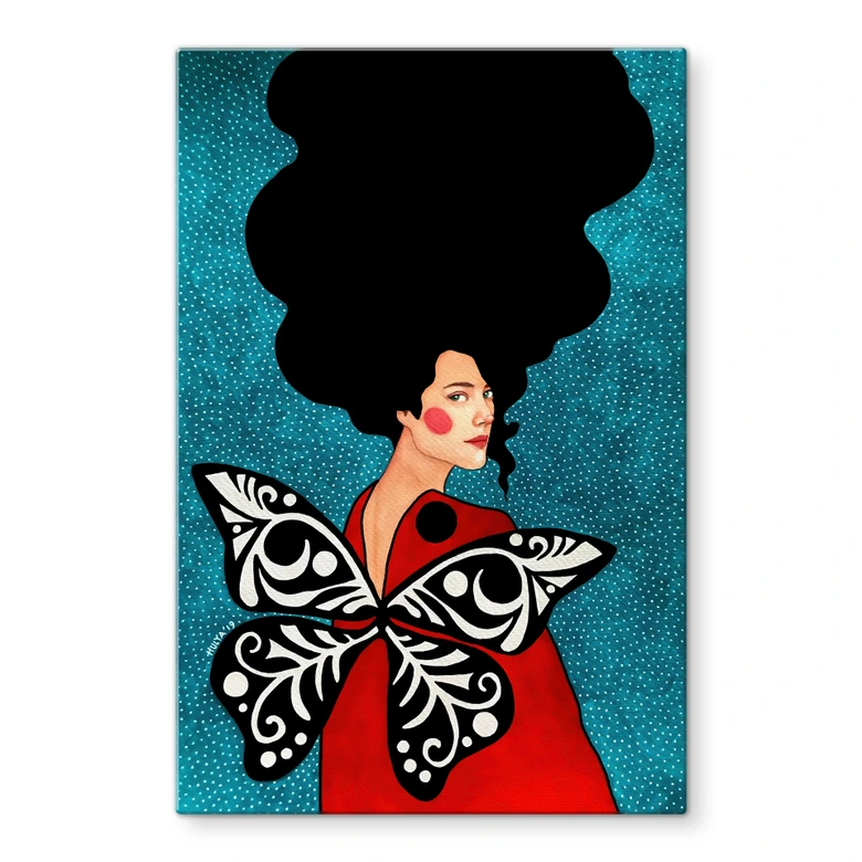 Glasbild Frau mit Schmetterlingsflügeln - Hülya 