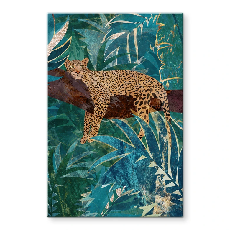 Glasbild Leopard im smaragdgrünen Dschungel - Manovski 