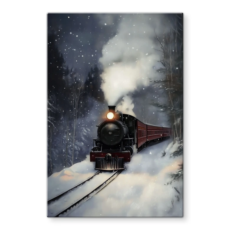 Glas billede Damplokomotiv i en snedækket skov - Melloi Art Prints 
