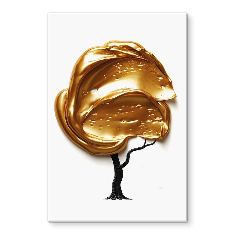 Tableau en verre Arbre avec couronne 3D dorée - Mielu 