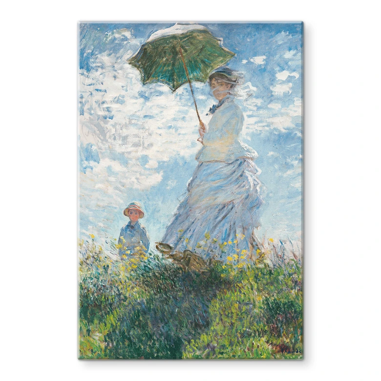 Glasbild Monet - Frau mit Sonnenschirm - Madame Monet und ihr Sohn 