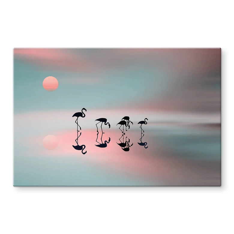 Glasbild Natalia - Flamingo Familie 