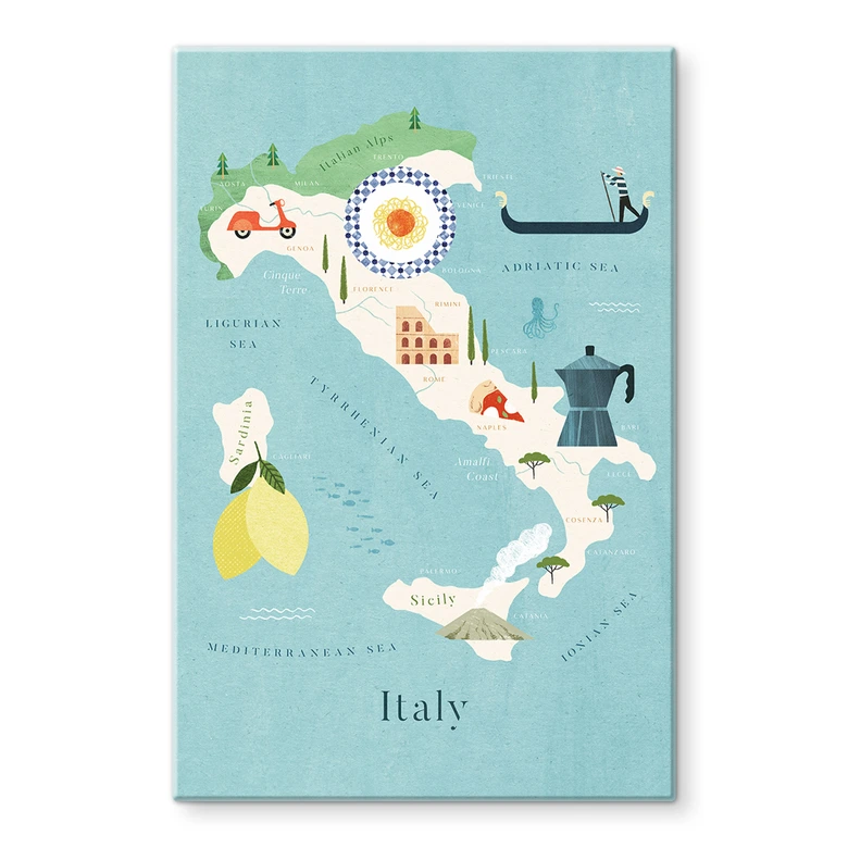 Glasbild Karte von Italien - Rivers 