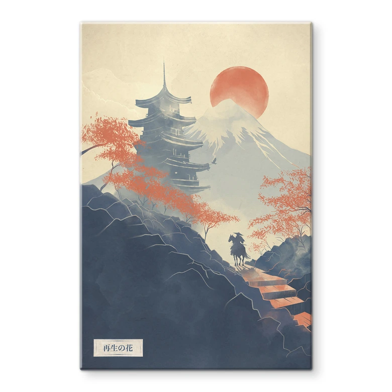 Tableau verre Lever de soleil sur la pagode | Paysage japonais - Roze 