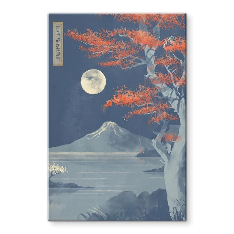 Glasbild Vollmond über dem Gipfel des Fuji-san | Japanische Landschaft - Roze 