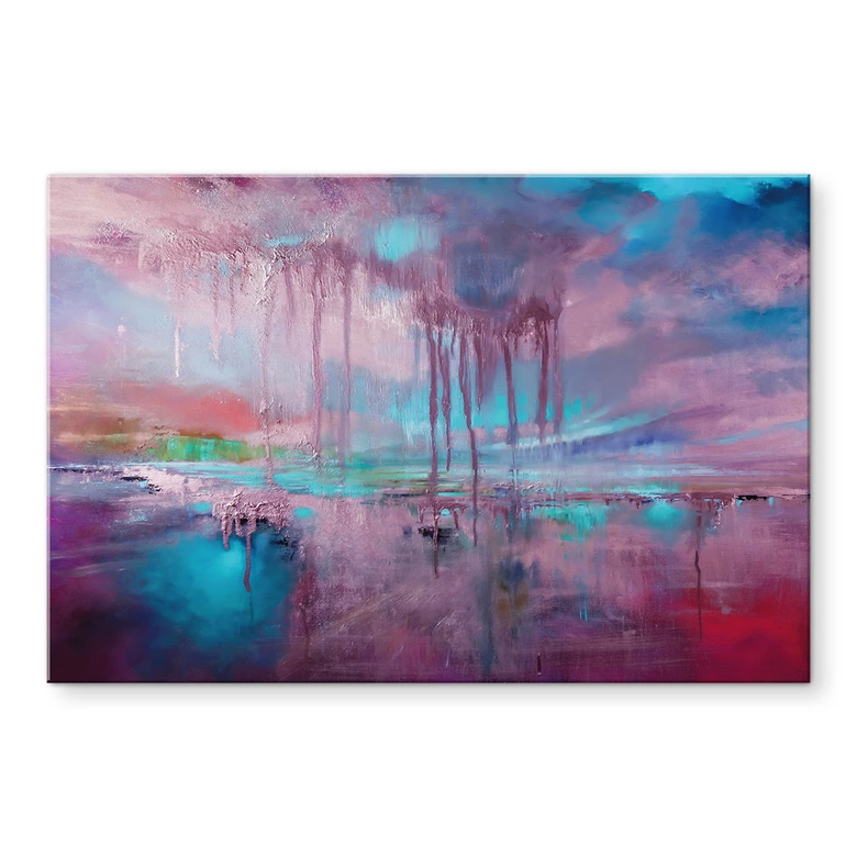 Glasbild Violetter Regen über blauem Dunst - Schmucker 