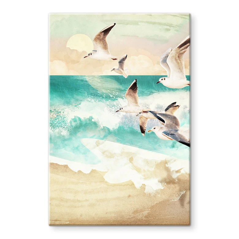 Glasbild Möwen am Strand - SpaceFrog Designs 