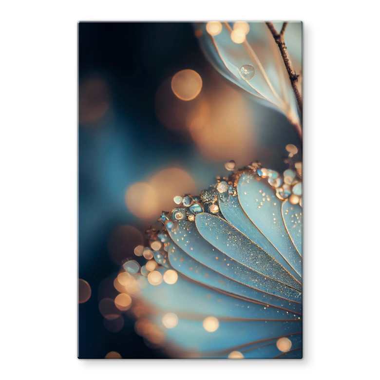 Glass Wall Art Blue Blossom with Dewdrops - Treechild 