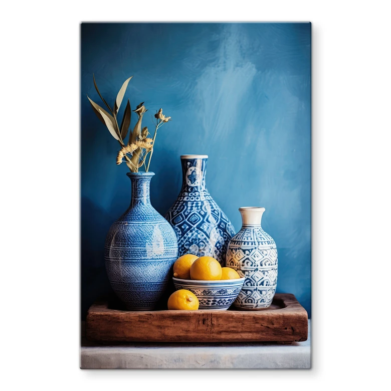 Glass Wall Art Still Life with Vases and Lemons - Treechild 