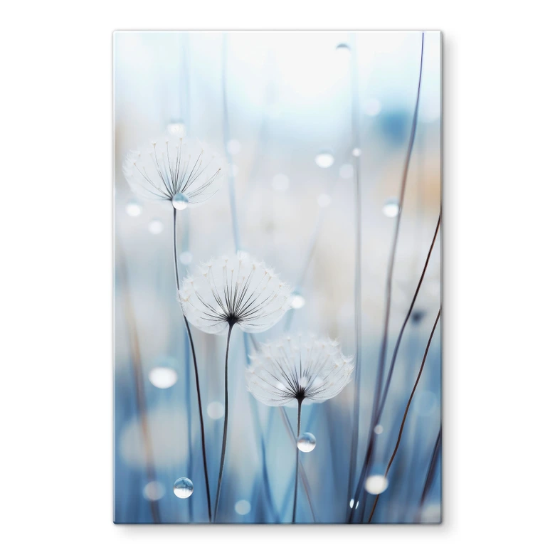 Glasbild Tauperlen auf Pusteblumen - Treechild 