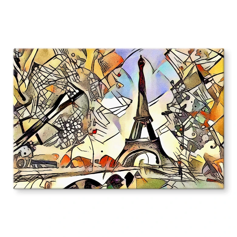Glasbild Zamart - Kandinsky trifft Paris Eifelturm 