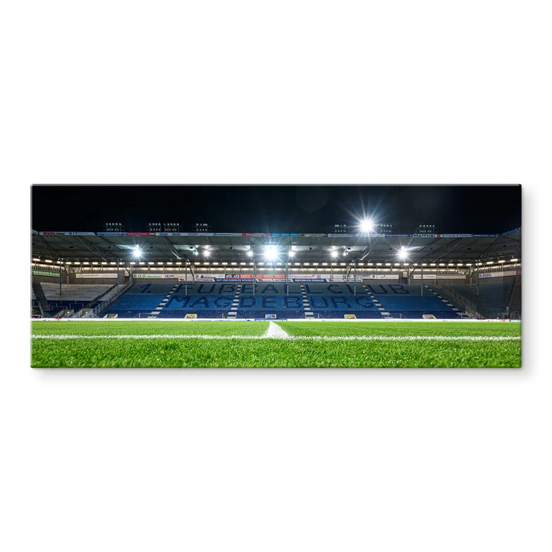 Glasbild 1. FC Magdeburg - Stadion bei Nacht - Panorama 