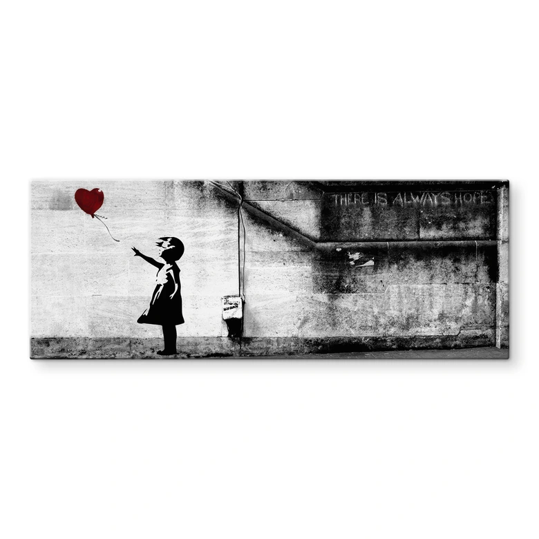Tableau en verre Banksy - Girl with balloon - Panorama 