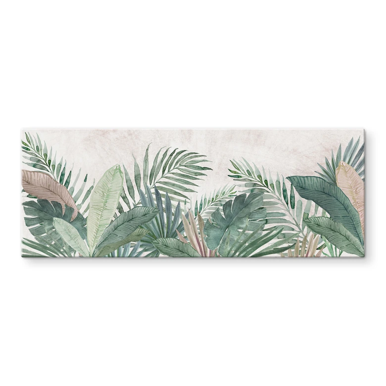 Tableau en verre Feuilles de la jungle Vert aquarelle - Bloomery Decor - Panorama 