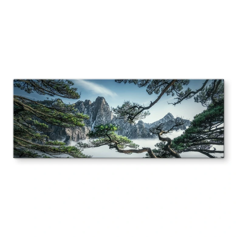 Tableau verre Forêt de pins dans les montagnes Huang Shan - NingYun Ye - Panorama 