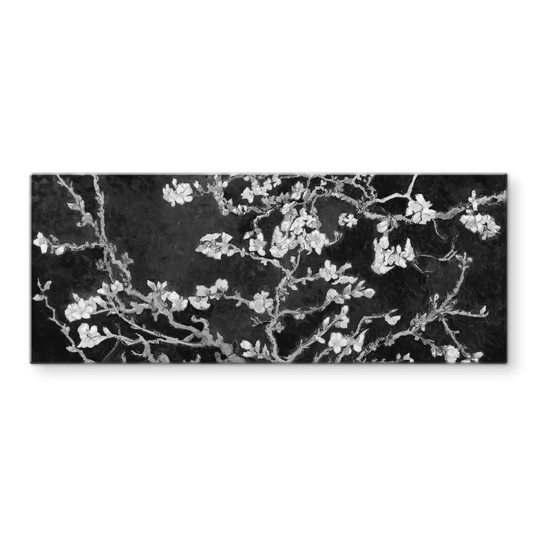 Glasbild van Gogh - Mandelblüte - schwarz - Panorama 
