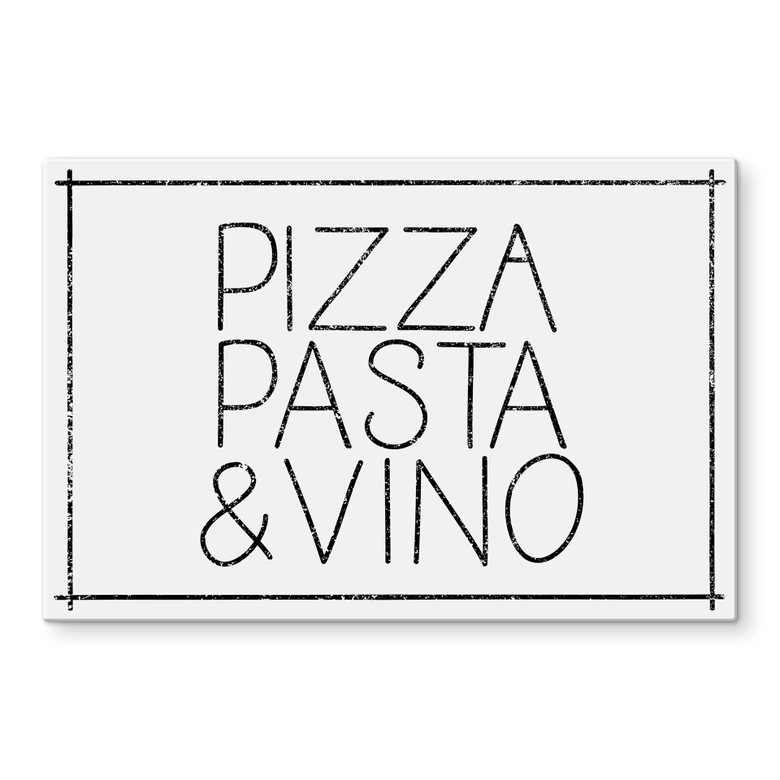 Glasbild Pizza Pasta & Vino weiß 