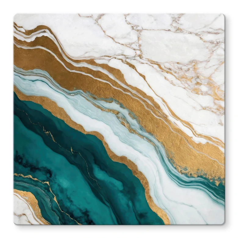 Tableau en verre Rivière de marbre d'or et de jade - Alpenglow Workshop - Carré 