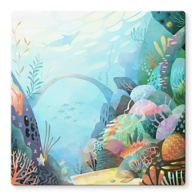 Tableau en verre Récif de corail dans un lagon bleu - DigitalArtsi 