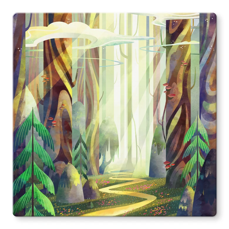 Tableau en verre Forêt enchantée dans la lumière - DigitalArtsi 