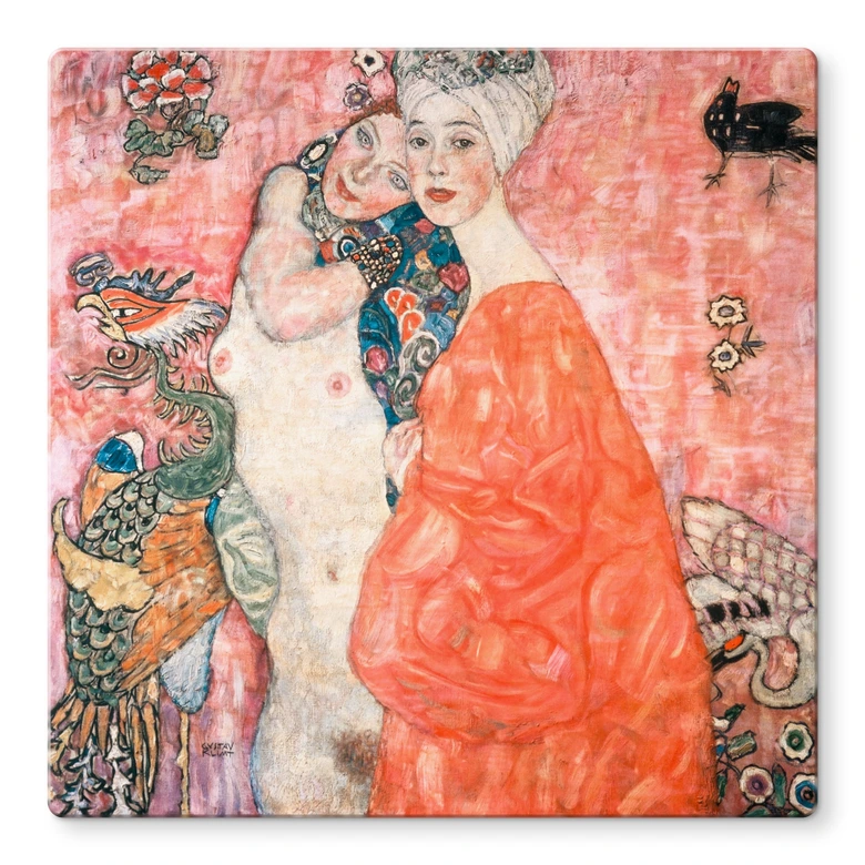 Glasschilderijen Klimt - De vriendinnen - Vierkant 