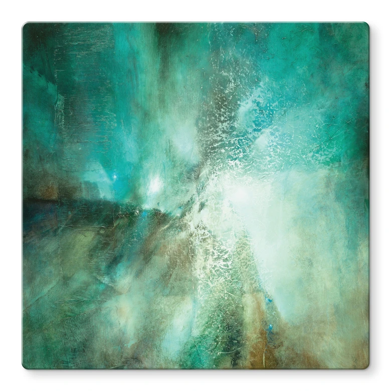 Tableau en verre Turquoise abstrait dans la lumière et la structure - Schmucker - Carré 