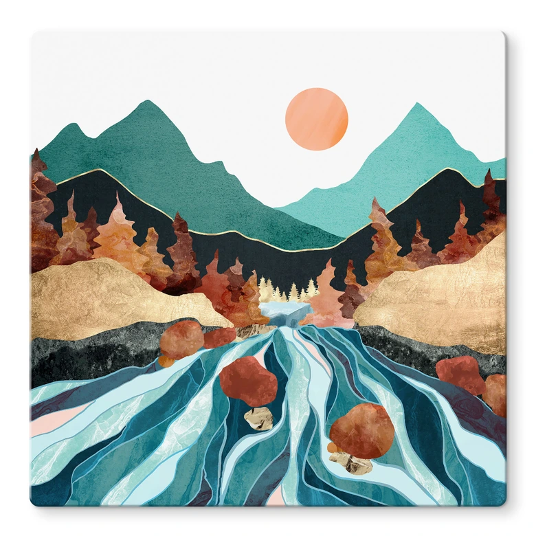 Tableau sur verre Montagne Terre Rivière - SpaceFrog Designs 